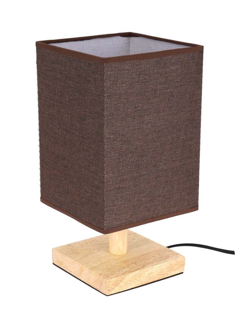 Epsilon Table Lamp- EPSTL192 with Wooden Base, Square Lampshade, Perfect for Studying, Working, can be Used at Home and Office, Decor Items, Bedside Light-Weight and Compact, Aesthetic Design,Brown  - Image 1