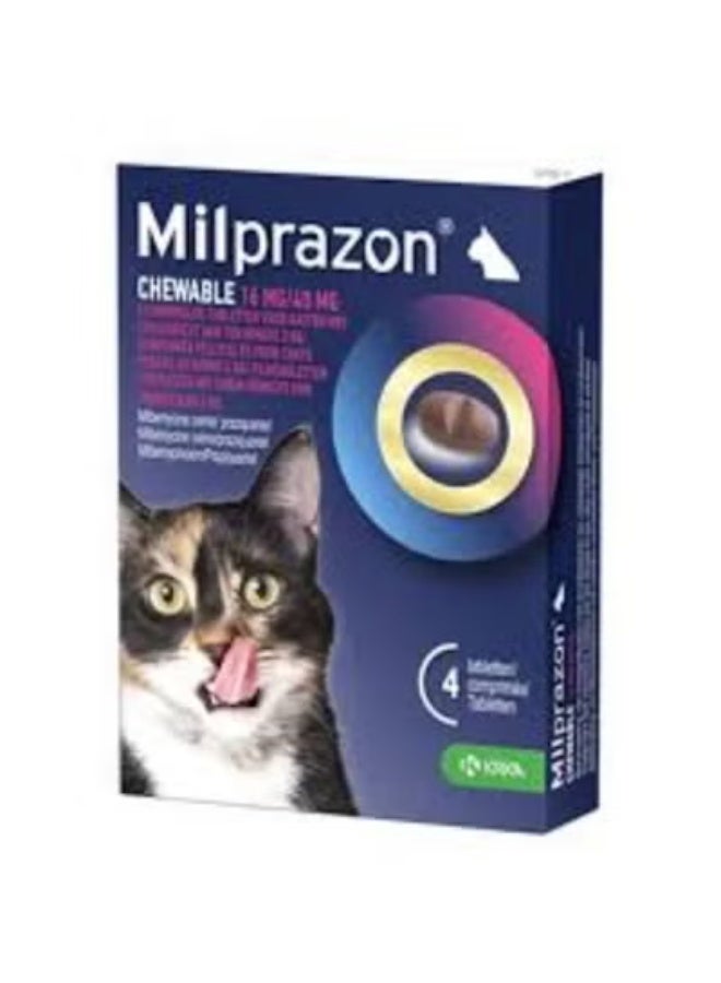 KRKA Milprazon, Broad Spectrum Anti-Parasite Chewable Tablets  for Cats, Strip(4 Tablets 16 mg/40 mg) From Varmacy - Image 1