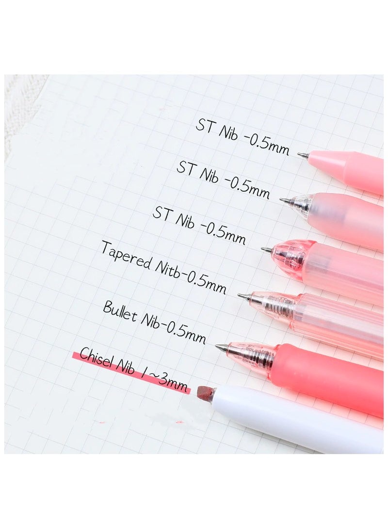 Gel Ink Pens Set, 1-Pack Highlighter Pen and Retractable 5-Pack Black Ink Pens With 0.5mm Fine Point Note for Writing , School and Office (Brown) - Image 3