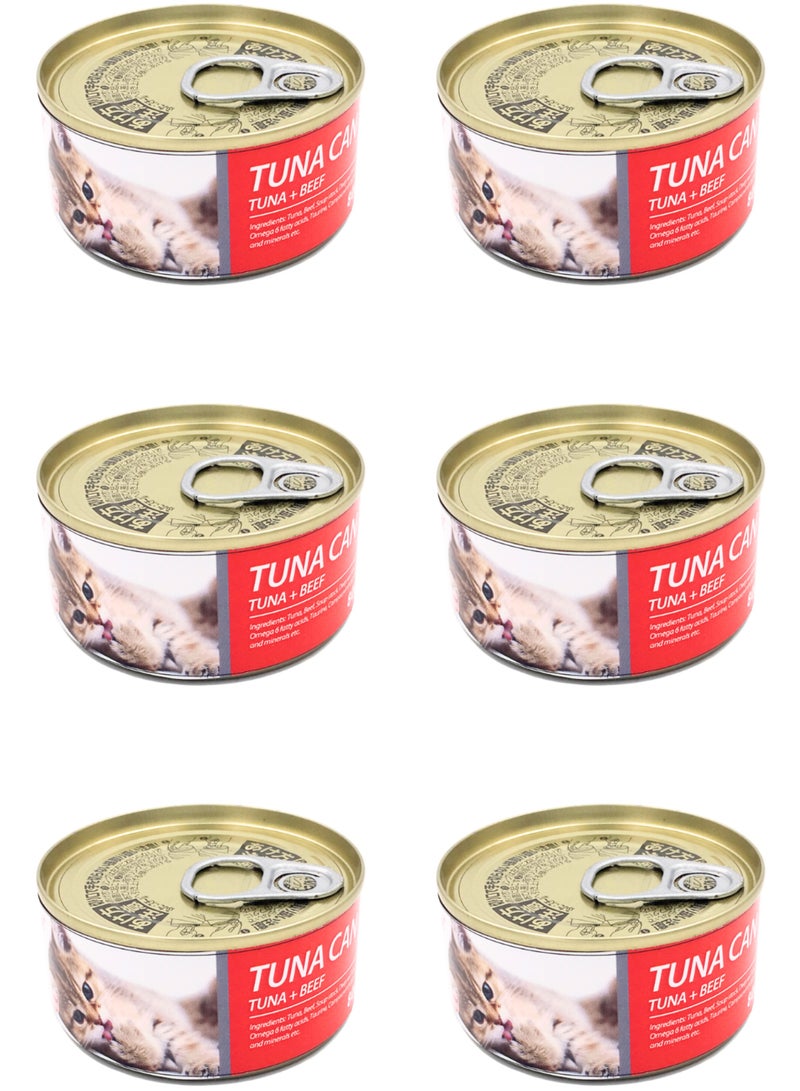 بايولاين علبة تونة للقطط من بيولاين، 85 جم [نكهة - تونة + لحم بقري]، 6 قطع - Image 1