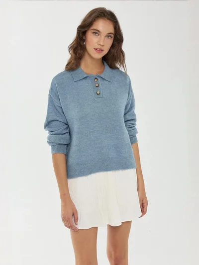 هيكاب Button Collar Knit Sweater