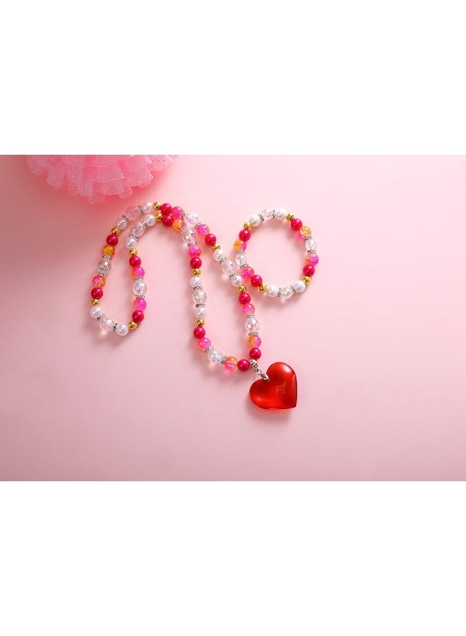 PinkSheep Beads Necklace and Bracelet for Kids, 3 Sets, Little Girls Jewelry Necklace and Bracelet with Heart Pendant, Dress Up Pretend Play Party Favor - Image 5