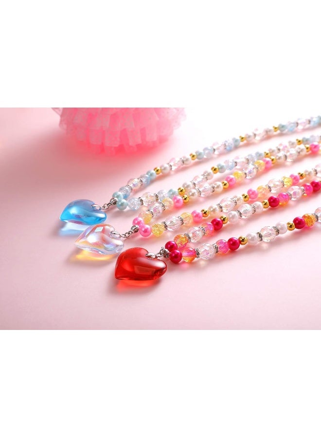 PinkSheep Beads Necklace and Bracelet for Kids, 3 Sets, Little Girls Jewelry Necklace and Bracelet with Heart Pendant, Dress Up Pretend Play Party Favor - Image 1