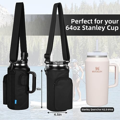 Xxerciz Water Bottle Carrier Bag for Stanley 64oz Tumbler with Handle, Water Bottle Holder with Adjustable Strap, Bottle Sling Sleeve with Phone Pouch, Stanley Cup Accessories for Walking Hiking - Image 2