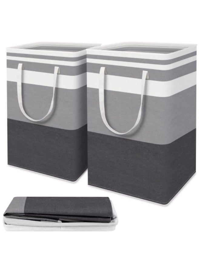 GGEROU Large Box Fabric Laundry Basket, 2 Pack Collapsible Laundry Bag with Extended Handles, Waterproof Laundry Hamper, Freestanding Laundry Hamper, Grey 75L - Image 1