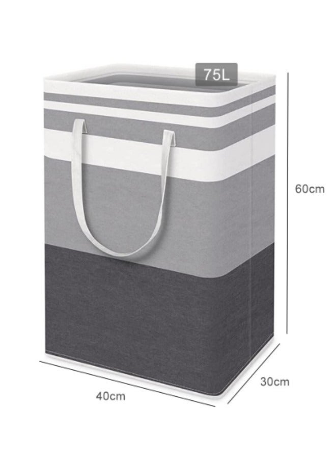 GGEROU Large Box Fabric Laundry Basket, 2 Pack Collapsible Laundry Bag with Extended Handles, Waterproof Laundry Hamper, Freestanding Laundry Hamper, Grey 75L - Image 4