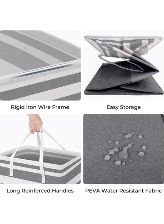 GGEROU Large Box Fabric Laundry Basket, 2 Pack Collapsible Laundry Bag with Extended Handles, Waterproof Laundry Hamper, Freestanding Laundry Hamper, Grey 75L - Image 3