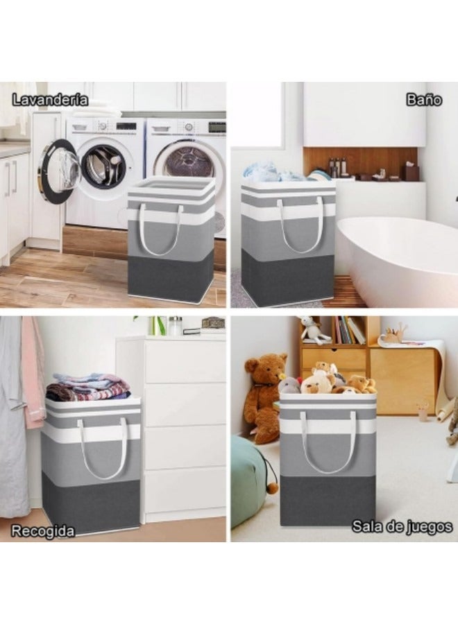 GGEROU Large Box Fabric Laundry Basket, 2 Pack Collapsible Laundry Bag with Extended Handles, Waterproof Laundry Hamper, Freestanding Laundry Hamper, Grey 75L - Image 5