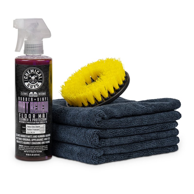 Chemical Guys HOL70016 Heavy Duty Floor Mat Cleaning Kit with mat Renew Rubber + Vinyl Floor Mat Cleaner and Protectant (16 fl oz), Drill Brush Attachment, & Workhorse Towels, 5 Item Kit - Image 1