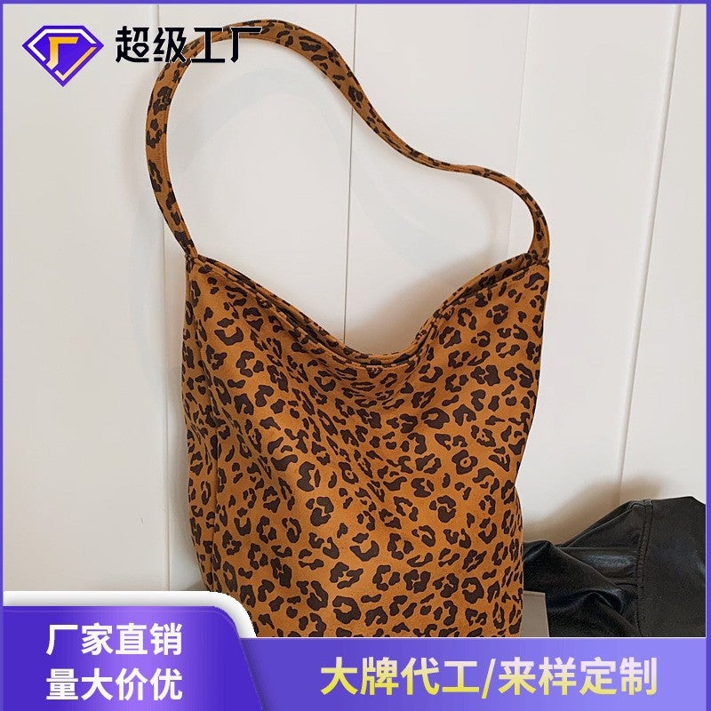 Korean Style Retro Leopard Print Shoulder Bag Women'S 2024 Trendy New Fashion Popular Tote Bag Large Capacity Canvas Bag Trendy - Image 2