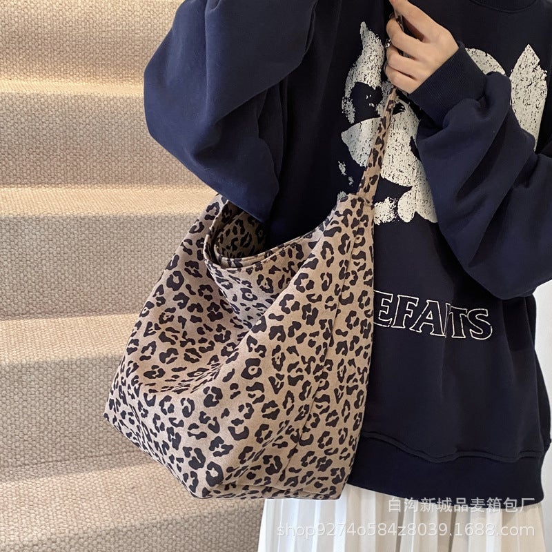 Korean Style Retro Leopard Print Shoulder Bag Women'S 2024 Trendy New Fashion Popular Tote Bag Large Capacity Canvas Bag Trendy - Image 5