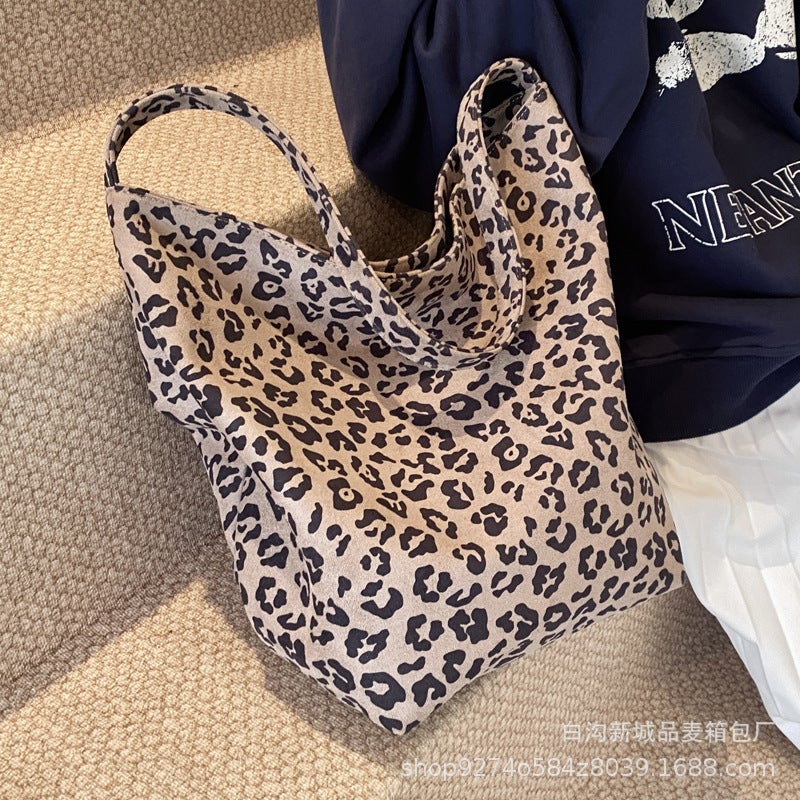 Korean Style Retro Leopard Print Shoulder Bag Women'S 2024 Trendy New Fashion Popular Tote Bag Large Capacity Canvas Bag Trendy - Image 3