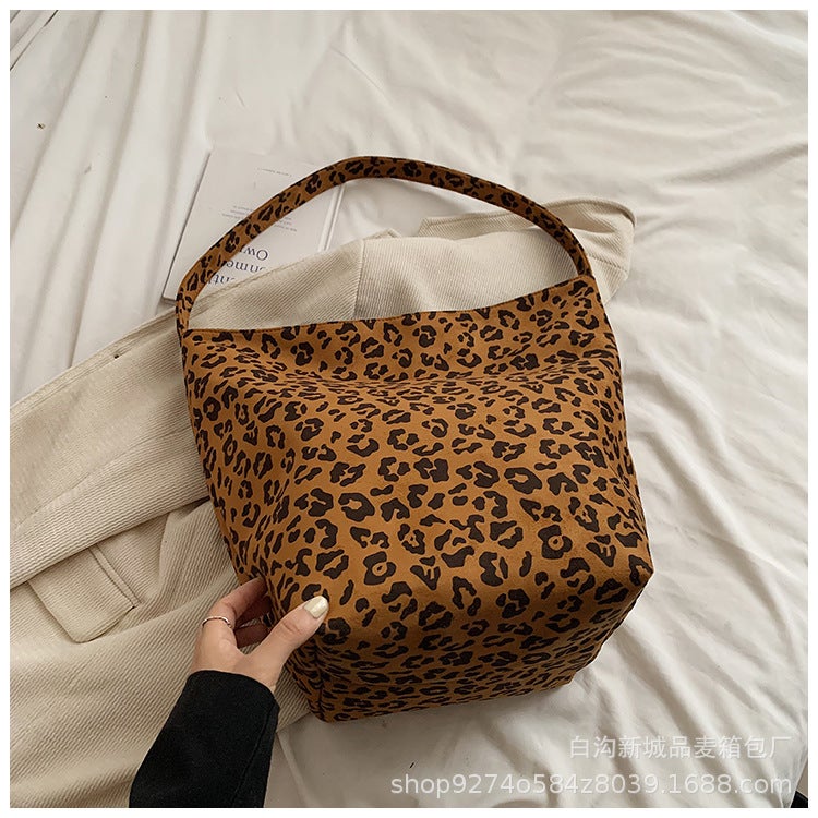 Korean Style Retro Leopard Print Shoulder Bag Women'S 2024 Trendy New Fashion Popular Tote Bag Large Capacity Canvas Bag Trendy - Image 1