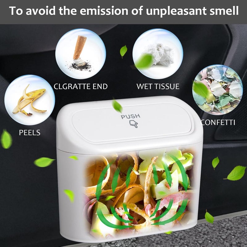 accmor Car Trash Can with Lid, Vehicle Dustbin Garbage Organizer Holder with One Roll Bag, Mini Leakproof Storage Bin for Auto, SUV, Office (White) - Image 4
