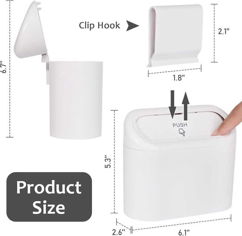 accmor Car Trash Can with Lid, Vehicle Dustbin Garbage Organizer Holder with One Roll Bag, Mini Leakproof Storage Bin for Auto, SUV, Office (White) - Image 2