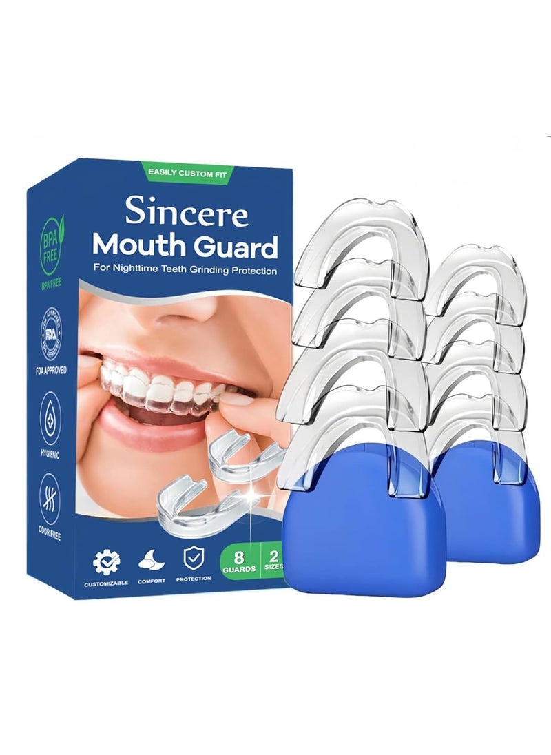 SINCERE - Sincere Moldable Mouth Guard for Teeth Grinding & clenching at Night, Dental Night Guard, Bite Guard for Teeth Clenching Nighttime, Teeth Protection for Sleep, 2 Sizes, Pack of 8 with 2 Travel Cases - Image 1