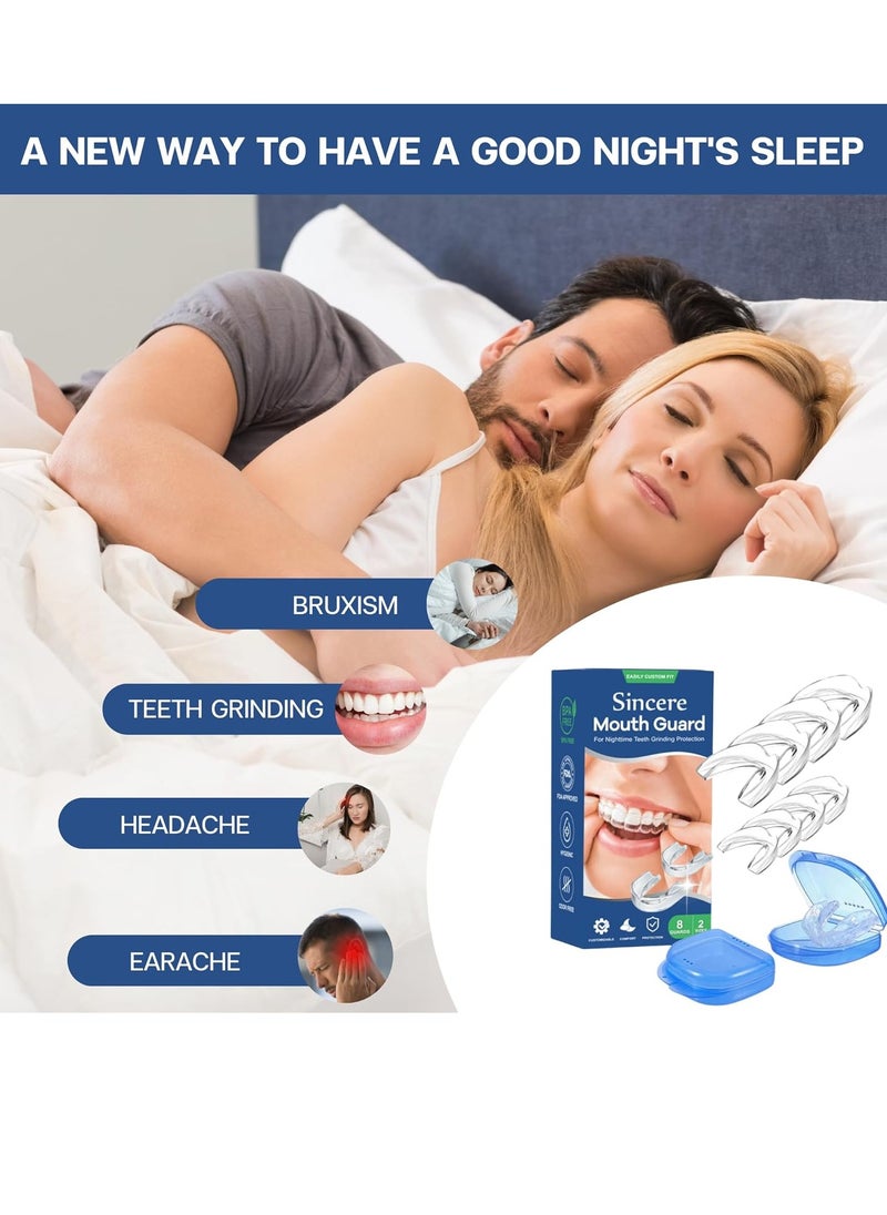 SINCERE - Sincere Moldable Mouth Guard for Teeth Grinding & clenching at Night, Dental Night Guard, Bite Guard for Teeth Clenching Nighttime, Teeth Protection for Sleep, 2 Sizes, Pack of 8 with 2 Travel Cases - Image 1