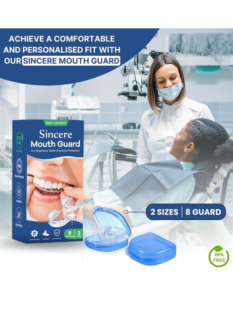 SINCERE - Sincere Moldable Mouth Guard for Teeth Grinding & clenching at Night, Dental Night Guard, Bite Guard for Teeth Clenching Nighttime, Teeth Protection for Sleep, 2 Sizes, Pack of 8 with 2 Travel Cases - Image 1