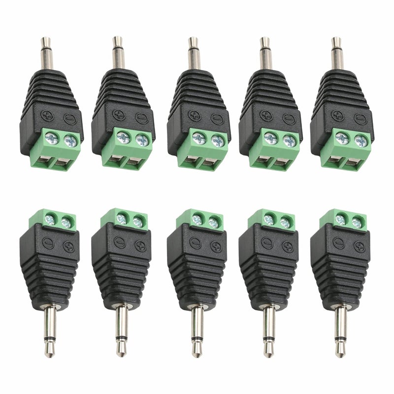 Fielect 10Pcs 3.5mm 2 Pole Male to AV 2 Screw Terminal Audio Video Connector Adapter for CCTV Security Camera System