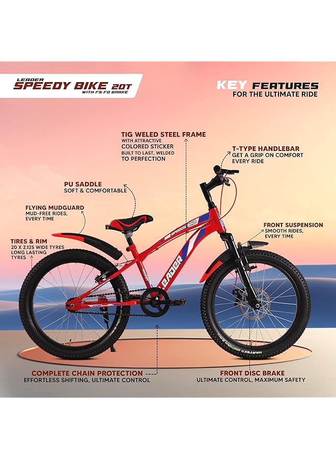 ليدر دراجة سبيدي بايك 20T أحادية السرعة للأطفال مع نظام تعليق أمامي وفرامل قرصية أمامية مثالية للأعمار من 7 إلى 10 سنوات - Image 5