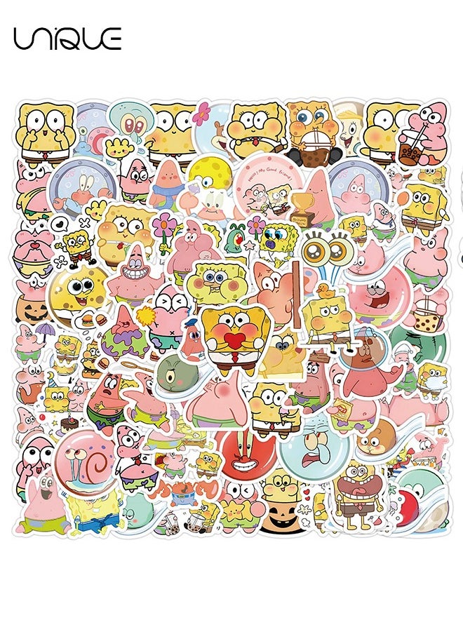 104 Pcs Cartoon Lovely SpongeBob Stickers - Skateboard Guitar Stickers Waterproof for Kids Teens Adults Luggage Laptop Decal Stickers