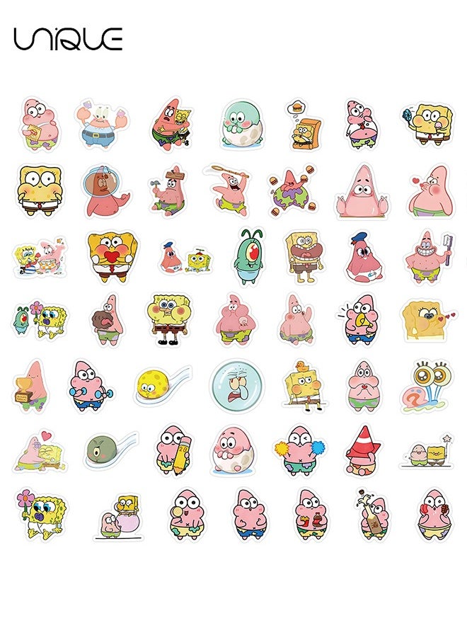 104 Pcs Cartoon Lovely SpongeBob Stickers - Skateboard Guitar Stickers Waterproof for Kids Teens Adults Luggage Laptop Decal Stickers