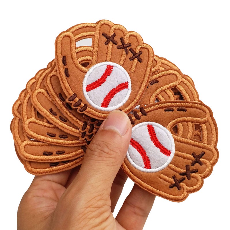 Alice Patches FSFYXHC 22x26 12pcs Baseball Softball Glove Iron On Embroidered Patches Appliques for Sport Trucker Cap Hat Machine Embroidery Needlecraft Sewing Game Day Handband Project Craft DIY
