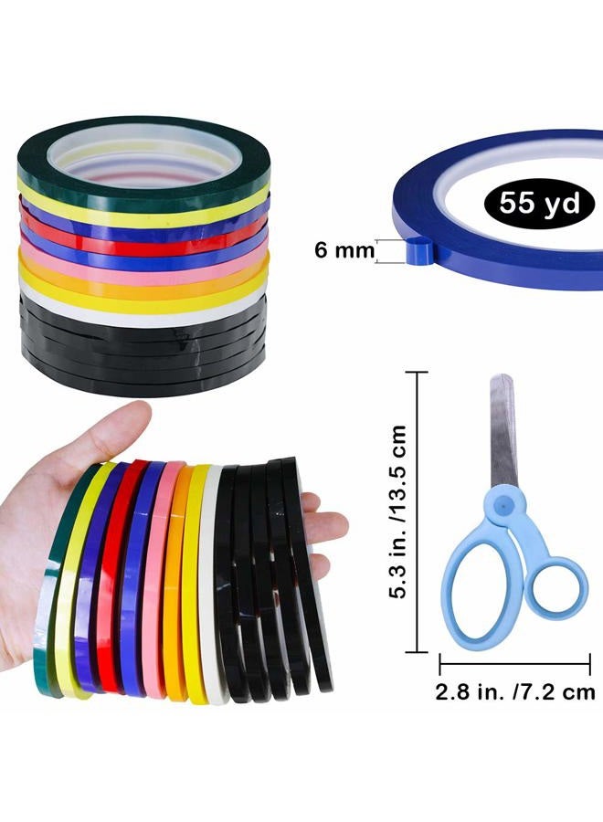 Supla 10 Colors 14 Rolls Whiteboard Art Tape 1/4" Wide X 55yd Long Per Roll Artist Tape Marking Grid Tapes Chart Graphic Tape Single-Side Self-Adhesive Mara Tape with a Scissor for Art Board Outdoor - Image 2