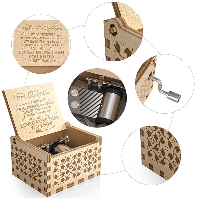 Ucuber You are My Sunshine Music Box, Gift for Daughter from Dad, Wood Laser Engraved Vintage Cute Boxes, Best Gift Birthday/Valentine's Day/Wedding Day (Dad to Daughter) - Image 2