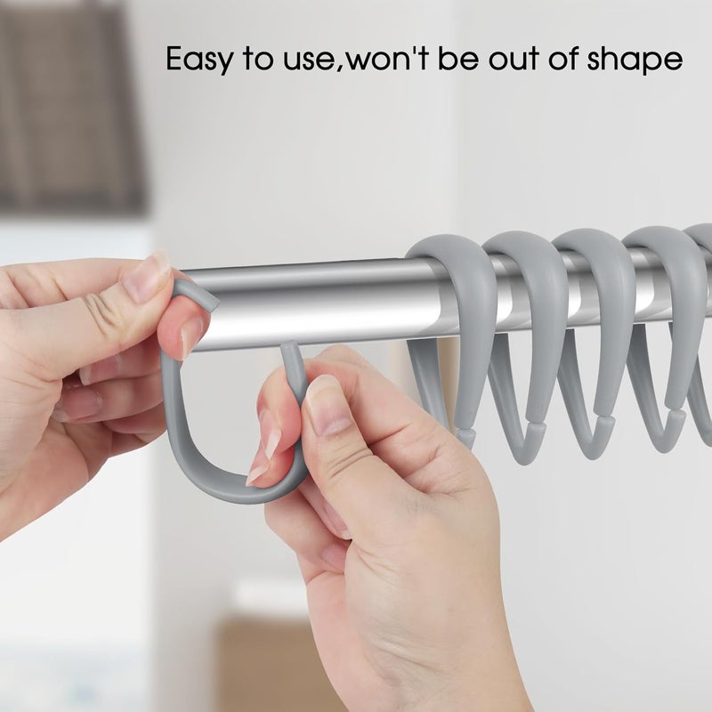 Topspring Grey Plastic Shower Curtain Hooks Rings - 12 Pcs Drop Shaped Gray Shower Hooks for Curtain Bathroom Shower Rod - Image 2