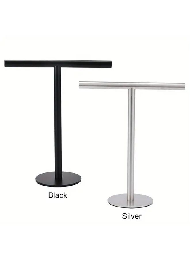 Stainless Steel T Shaped Hand Towel Holder Freestanding Towel Bar Rack With Multiple Hooks For Bathroom Organization Contemporary Design No Installation Needed Minimalist Rack Sleek Finish Apartment Living B - Image 5