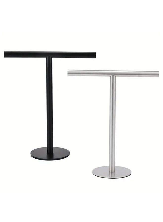 Stainless Steel T Shaped Hand Towel Holder Freestanding Towel Bar Rack With Multiple Hooks For Bathroom Organization Contemporary Design No Installation Needed Minimalist Rack Sleek Finish Apartment Living B - Image 3