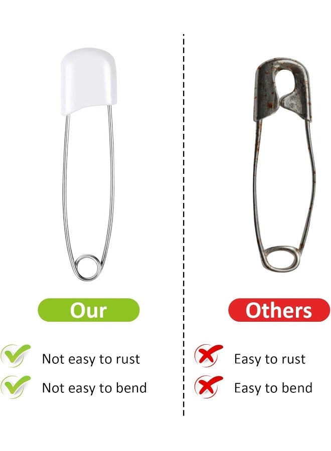 Joyberg 100 Pcs Diaper Pins, 2.2in Diaper Pins for Cloth Diapers Heavy Duty, Stainless Steel Baby Safety Pins, Plastic Head Baby Pins with Safe Locking Closures (White) - Image 3