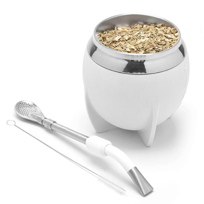 BALIBETOV Yerba Mate Cup And Bombilla Set Includes Stainless steel Yerba Mate Gourd Premium Bombilla Mate and Cleaning Brush White - Image 3