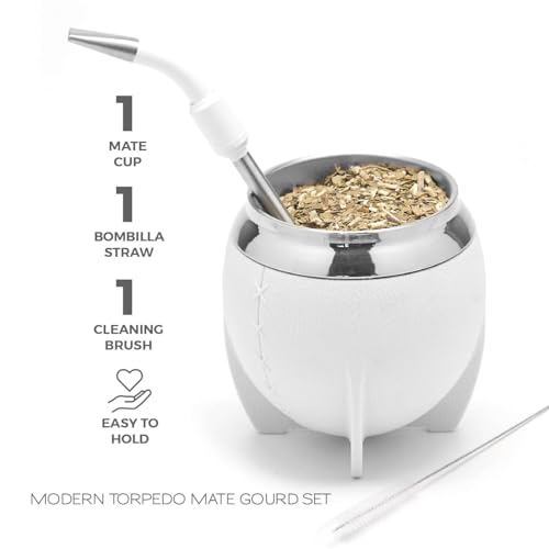 BALIBETOV Yerba Mate Cup And Bombilla Set Includes Stainless steel Yerba Mate Gourd Premium Bombilla Mate and Cleaning Brush White - Image 5