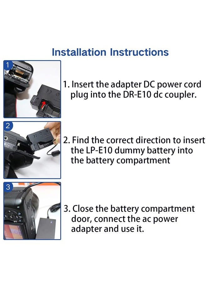 HY1C ACK-E10 AC Power Adapter DR-E10 DC Coupler LP-E10 Dummy Battery Kit for Canon EOS Rebel T7 T6 T5 T3 1100D 1200D 1300D 1500D 2000D Cameras - Image 3