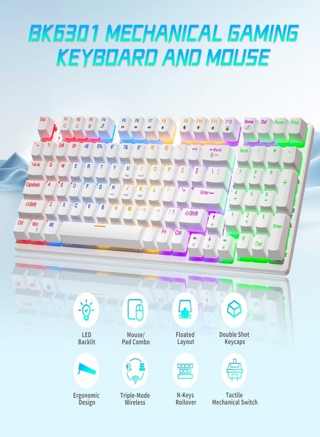 Taiahiro Wireless Mechanical Gaming Keyboard and Mouse, 98 Keys RGB Backlit Blue Switch Keyboards, Ergonomic Wireless Gaming Mice with Mouse Pad, 3-Mode USB-C/2.4G/BT5.0, Anti-Ghosting for PC Laptop Gamer - Image 2