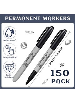 Yahenda 150 Pack Permanent Markers Bulk Permanent Marker Set Fine Point Marker Pens Work On Wood, Metal, Stone, Glass Waterproof Quick Drying For Home Office Supplies(Black)  - Image 2