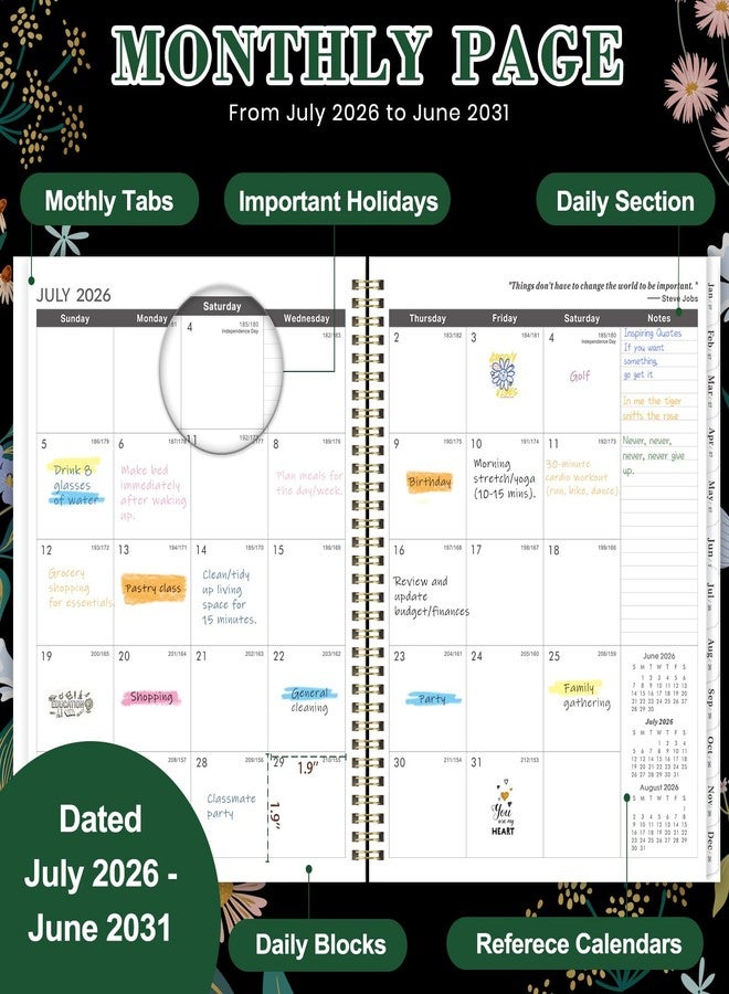 Vondafe 2026-2031 Monthly Planner - 5 Year Planner, July 2026 - June 2031, 9" x 11", 5 Year Calendar 2026-2031 Monthly Planners, Calendar Planners with 60 Months Tabs, Double-Side Pocket, Notes Pages - Image 4