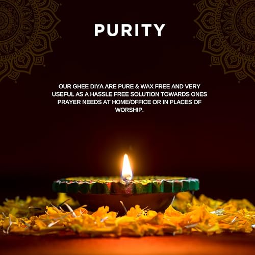 R Wellness ® Big Ghee Diya for Puja, 60 Pcs, Wax Free Ghee Batti/Wicks/Jyot for Puja Aarti, (Pack of 1, Yellow, 60 Pcs 5 Gram 1 Hour Burning Time) - Image 4
