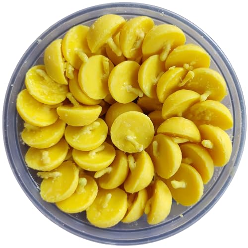 R Wellness ® Big Ghee Diya for Puja, 60 Pcs, Wax Free Ghee Batti/Wicks/Jyot for Puja Aarti, (Pack of 1, Yellow, 60 Pcs 5 Gram 1 Hour Burning Time) - Image 1