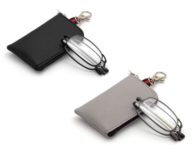 Autojouls Folding Reading Glasses, Key Chain Bag Readers Compact Easy Carry Readers Glasses (2-Pack, Black Gunmetal 1.75 x) - Image 1