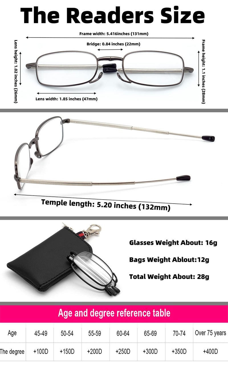 Autojouls Folding Reading Glasses, Key Chain Bag Readers Compact Easy Carry Readers Glasses (2-Pack, Black Gunmetal 1.75 x) - Image 4