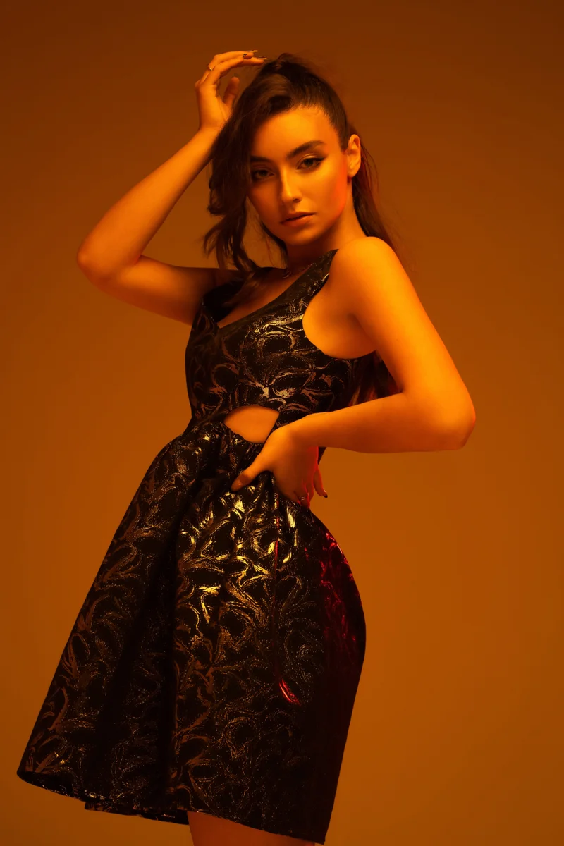 Gold Jacquard Cut Out Skater Dress