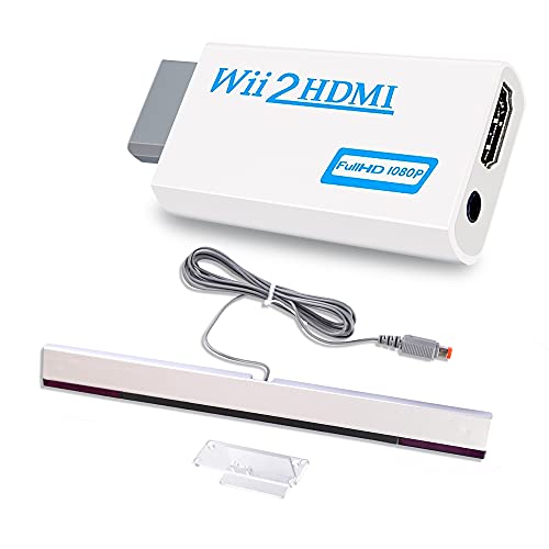 Xahpower 2 in 1 Accessories Bundle Kits for Wii, Wired Infrared Ray Sensor Bar and Wii to hdmi Converter Compatible with Nintendo Wii - Image 1