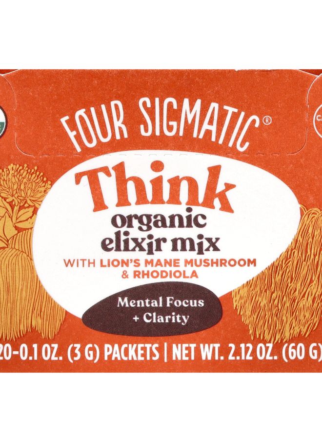 Four Sigmatic Think Organic Elixir Mix With Lion's Mane Mushroom & Rhodiola Caffeine Free 20 Packets 0.1 oz (3 g) Each