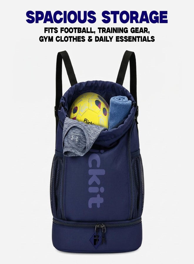 FLICKIT Pro Drawstring Sports Backpack with Shoe Compartment | Waterproof Gym & Football Bag | Mesh Side Pockets | Dual Zip Storage - Image 3