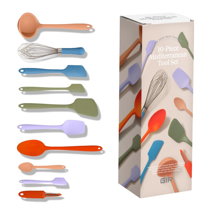 GIR: Get It Right 10-Piece Silicone Ultimate Kitchen Utensil Set â€“ Spatulas, Ladle, Flip, Spoons, Whisk, Peeler & Spoonula â€“ Nonstick, Non-Toxic, Heat-Resistant â€“ Mediterranean - Image 1
