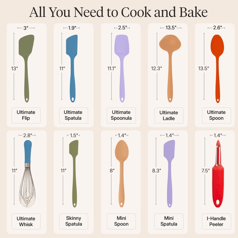 GIR: Get It Right 10-Piece Silicone Ultimate Kitchen Utensil Set â€“ Spatulas, Ladle, Flip, Spoons, Whisk, Peeler & Spoonula â€“ Nonstick, Non-Toxic, Heat-Resistant â€“ Mediterranean - Image 3