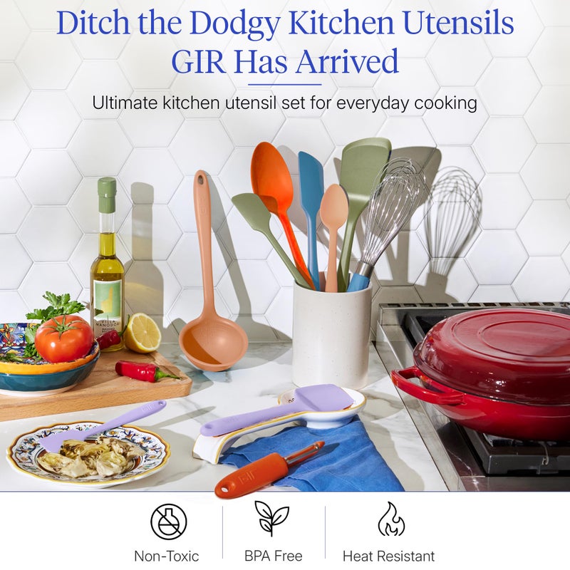 GIR: Get It Right 10-Piece Silicone Ultimate Kitchen Utensil Set â€“ Spatulas, Ladle, Flip, Spoons, Whisk, Peeler & Spoonula â€“ Nonstick, Non-Toxic, Heat-Resistant â€“ Mediterranean - Image 2